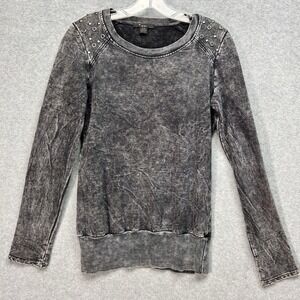 XXI Womens French Terry Pullover Top Size Small Black Acid Washed Studded 80s